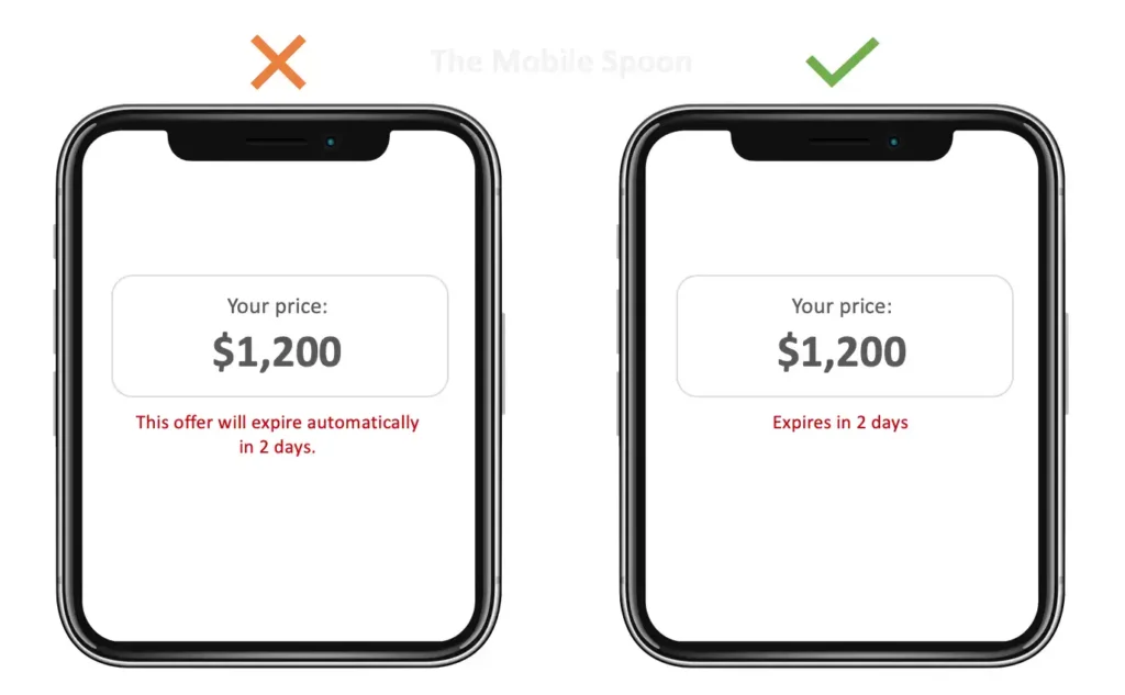 Esempio di uno ux writing inefficace e di uno efficace